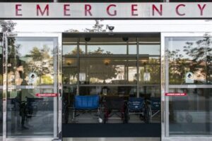 Sliding doors of emergency room in hospital