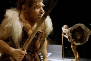 Neanderthal hunter in the Gallo-Romeins / Gallo Roman Museum, Tongeren, Belgium