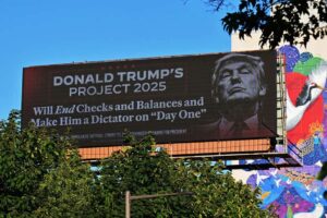 The Democratic National Committee Covers Philadelphia With Information On Trump Project 2025 With Billboards, Lite Brites, And A Plane Banner Flying Over Phillies Game