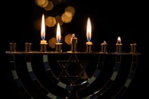 Hanukkah menorah with candles