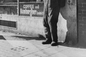 Lone,Man,In,Farmer's,Overalls,,San,Francisco's,Skid,Row,At