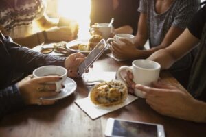 Group of friends in cafe