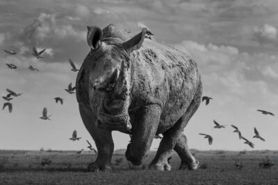 10984___1___2025___POTY___Alessandro-Marena___ale.m.photography___The-Rhino-and-the-Flock-of-Birds
