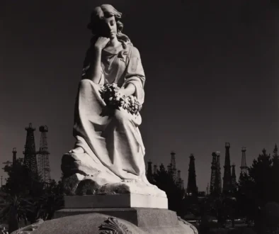 Ansel-Adams-Cemetery-Statue-and-Oil-Derricks-Long-Beach-California-1939-gelatin-silver-photograph-collection-of-the-Westmont-Ridley-Tree-Museum-of-Art