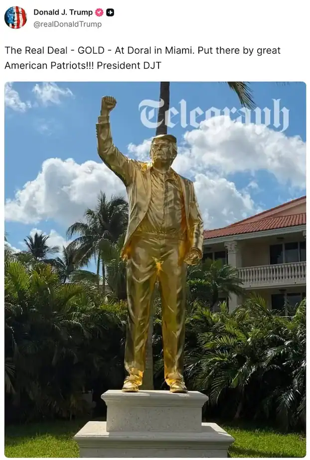 MAGA Religious Leaders Dedicate and Bless 22-Foot Golden Trump Statue at Doral