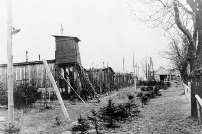 American Generals Eisenhower, Patton, and Bradley toured Ohrdruf after it was liberated where they witnessed the concentration camp’s brutal conditions firsthand